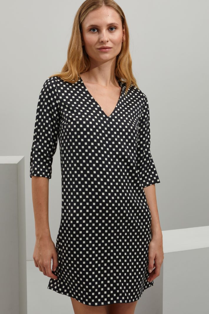 Abito corto in cady - NERO BIANCO - Fashion Market - 2