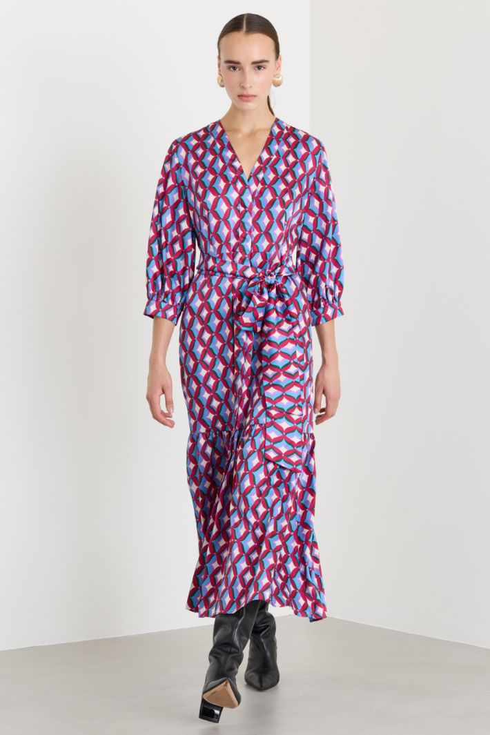Abito lungo in twill a fantasia - ROSA - Fashion Market