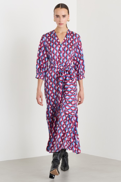 Abito lungo in twill a fantasia - Fashion Market