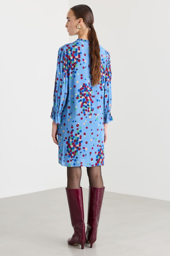 Abito corto in pura viscosa con rouches - AZZURRO - Fashion Market - 4