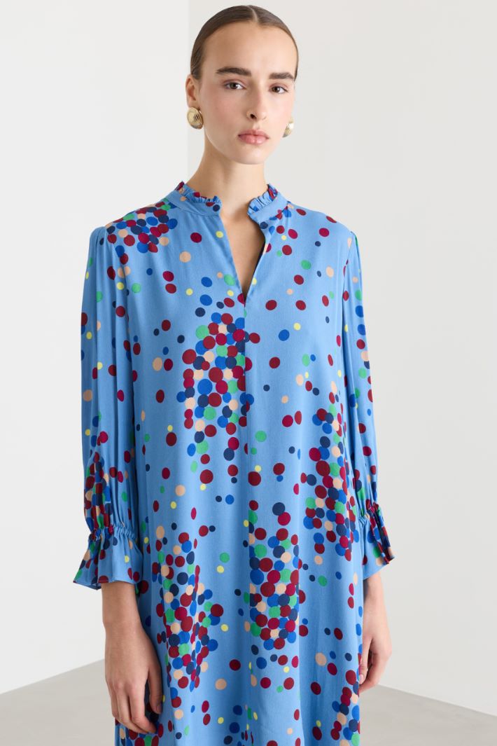 Abito corto in pura viscosa con rouches - AZZURRO - Fashion Market - 2