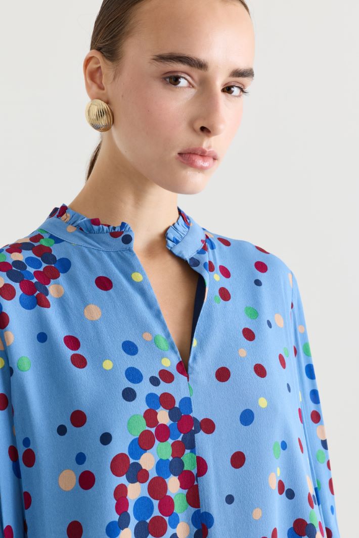 Abito corto in pura viscosa con rouches - AZZURRO - Fashion Market - 3