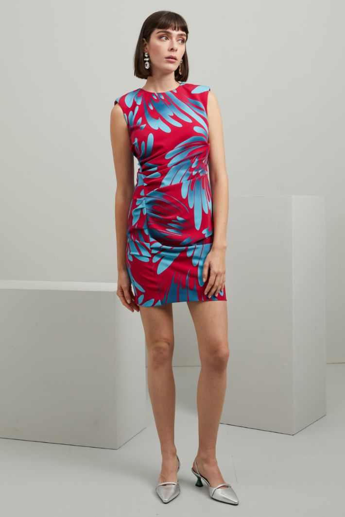 Abito in cady stampato - FUXIA AZZURRO - Fashion Market