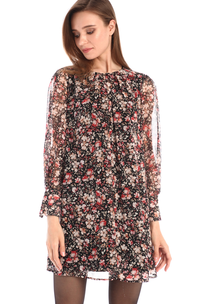 Abito in georgette a fantasia - NERO ROSA - Fashion Market