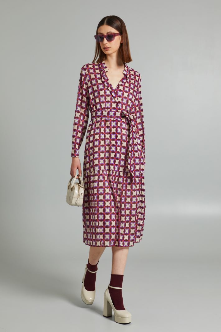 Abito in mussola con balza - VIOLA BIANCO - Fashion Market