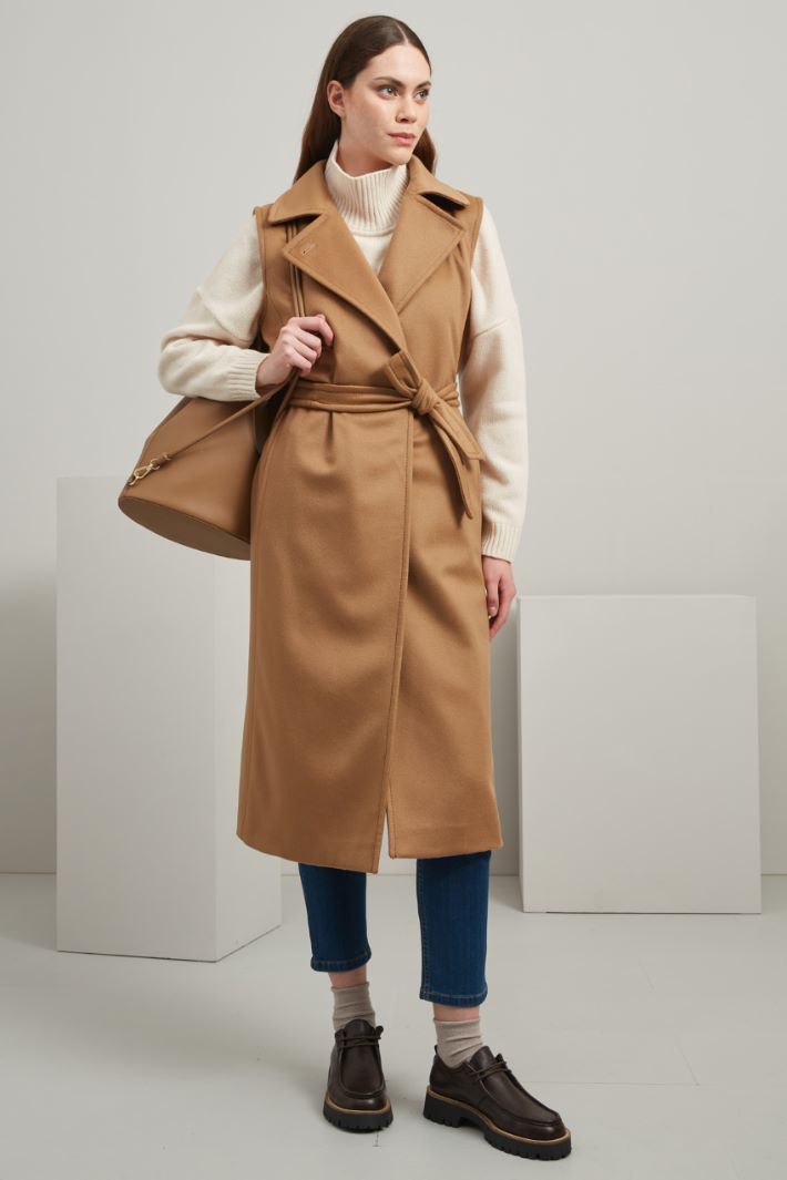 Cappotto smanicato in drap - CAMMELLO - Fashion Market - 2