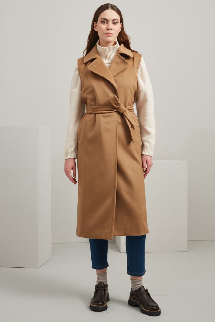 Cappotto smanicato in drap - CAMMELLO - Fashion Market