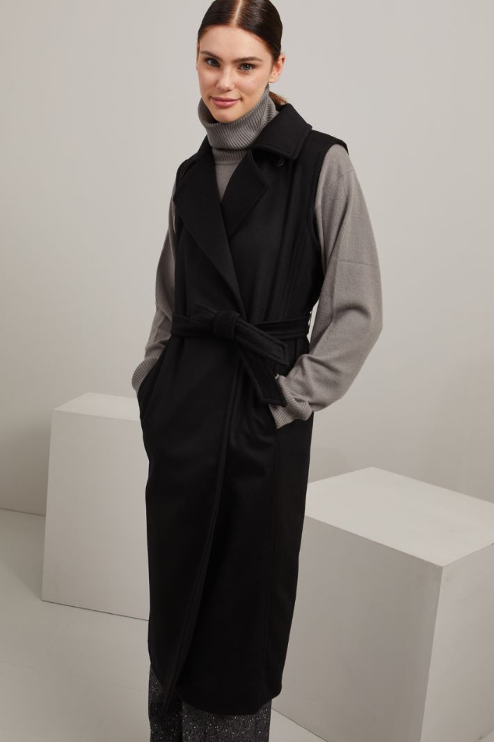 Cappotto smanicato in drap - NERO - Fashion Market - 4