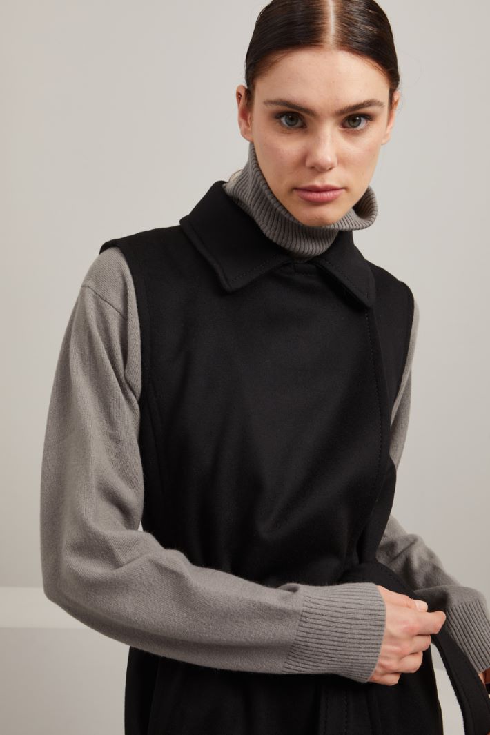 Cappotto smanicato in drap - NERO - Fashion Market - 2