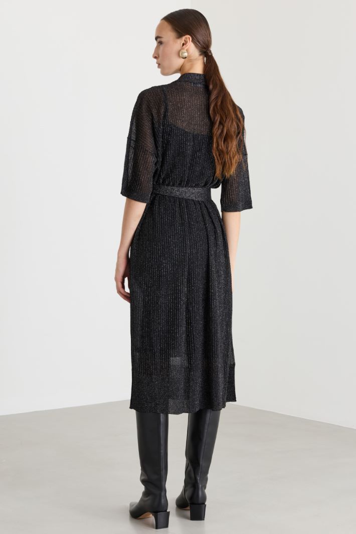Abito chemisier in maglia leggera laminata - NERO - Fashion Market - 4