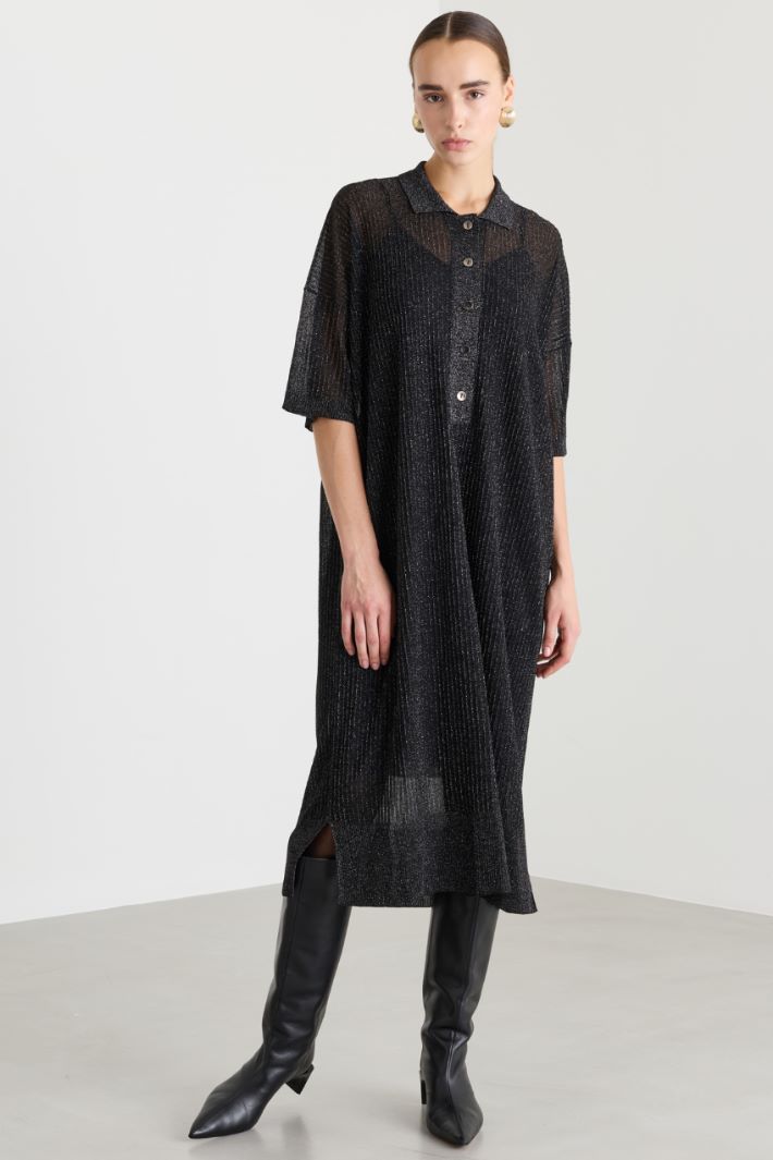 Abito chemisier in maglia leggera laminata - NERO - Fashion Market - 2