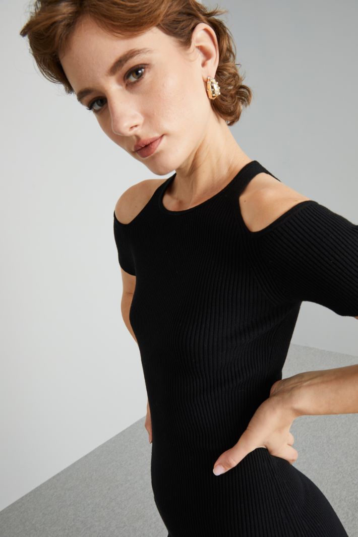 Abito in maglia a maniche corte - NERO - Fashion Market - 3