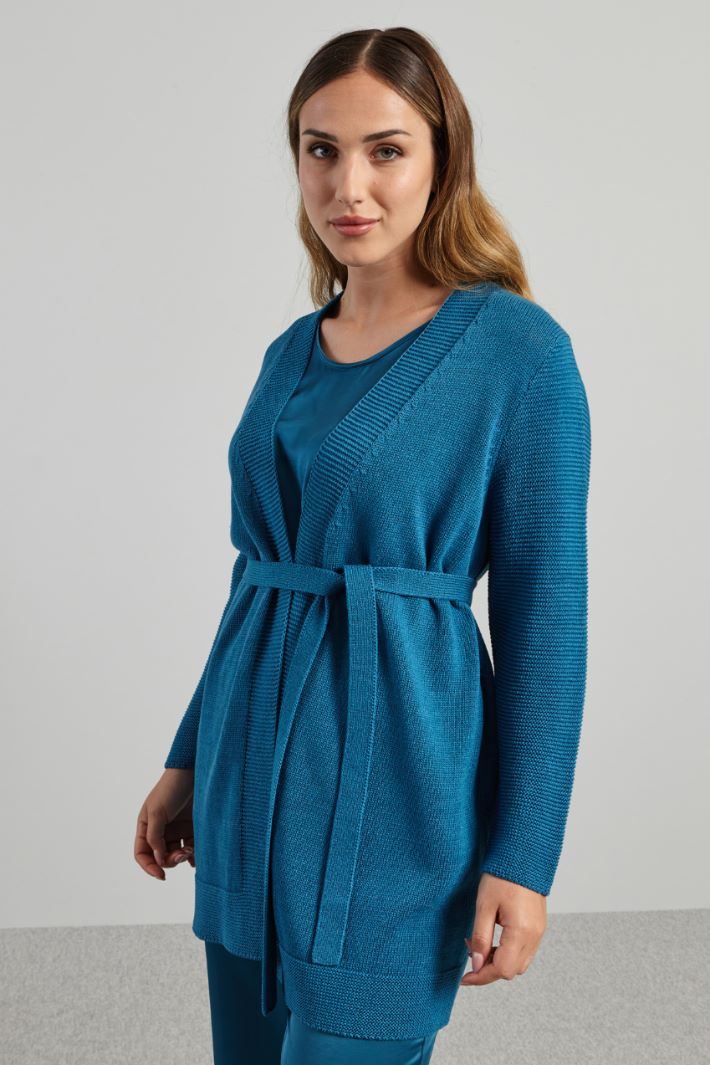 Cardigan lungo in cotone - PETROLIO - Fashion Market - 2