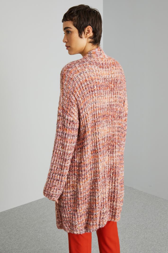 Cardigan in mouliné con cintura - ROSA CICLAMINO - Fashion Market - 4