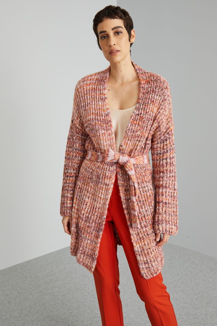 Cardigan in mouliné con cintura - ROSA CICLAMINO - Fashion Market - 3