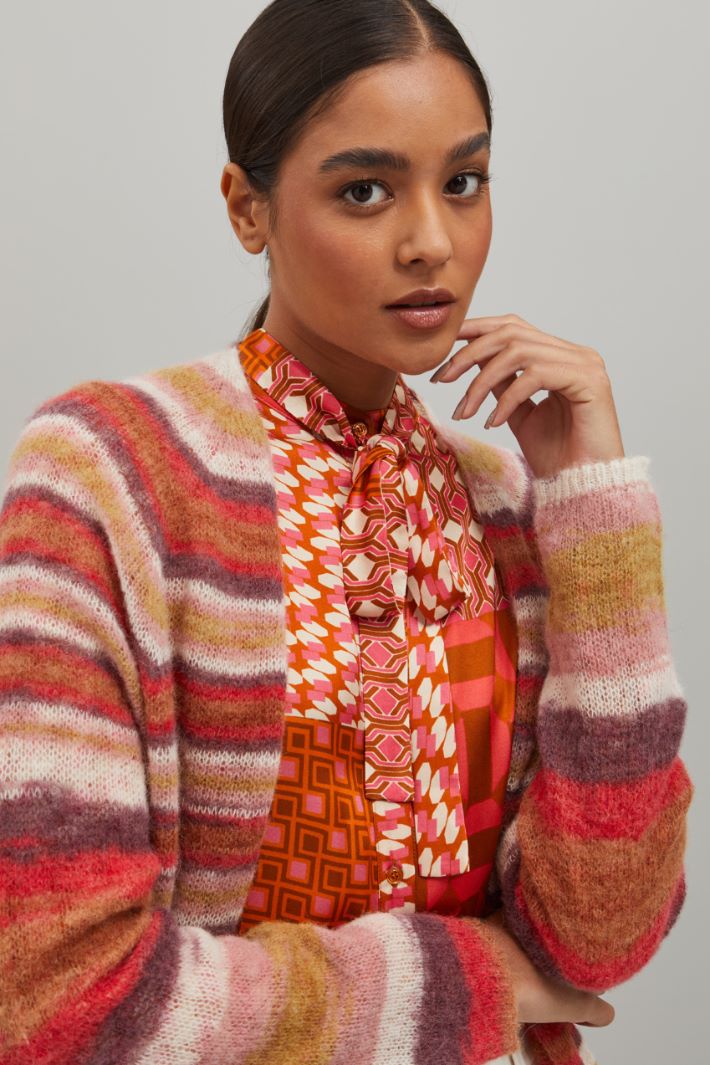 Cardigan in lana e alpaca - MALVA BIANCO ROSSO - Fashion Market - 3