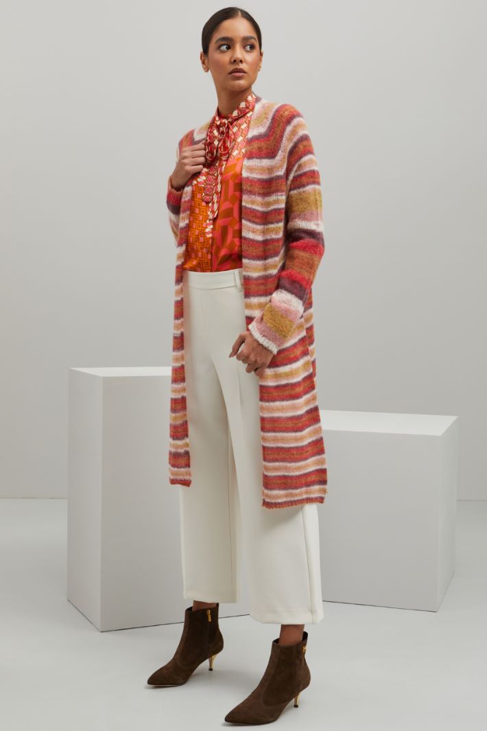 Cardigan in lana e alpaca - MALVA BIANCO ROSSO - Fashion Market