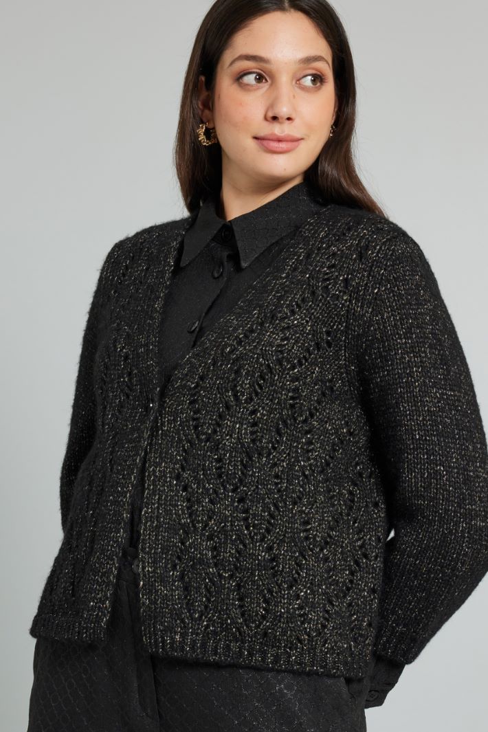 Cardigan traforato lamè - NERO - Fashion Market - 2