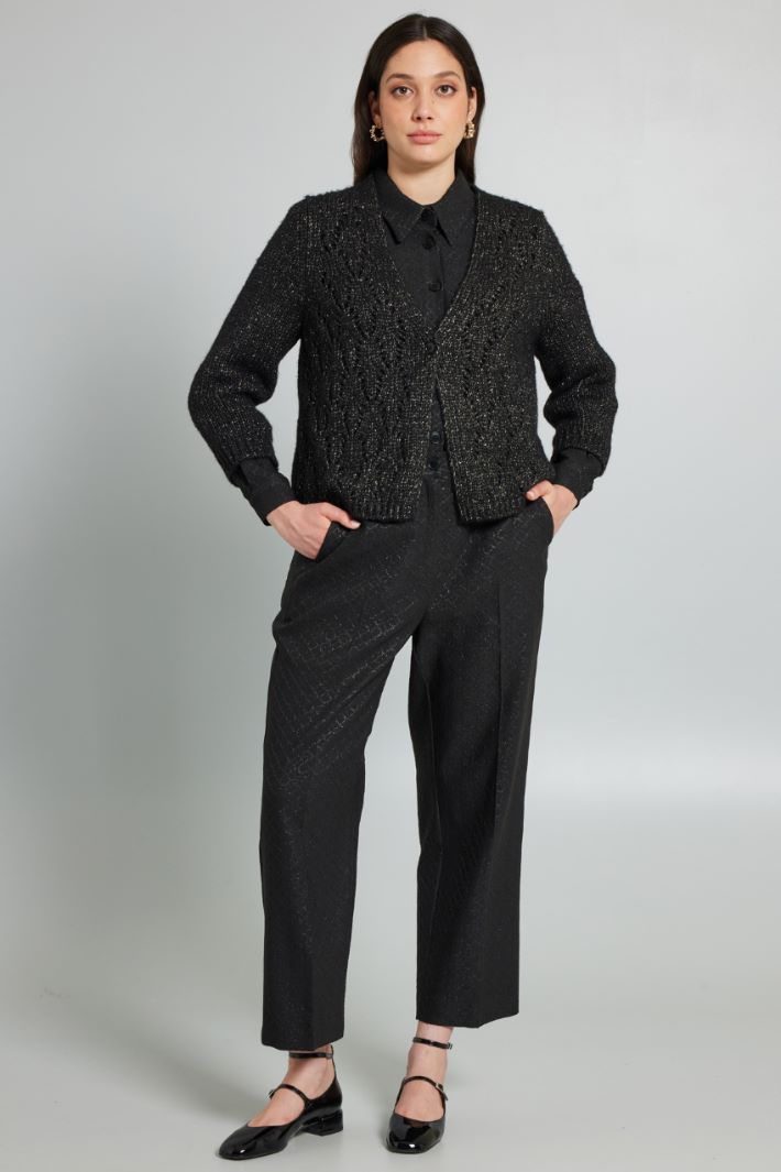 Cardigan traforato lamè - NERO - Fashion Market
