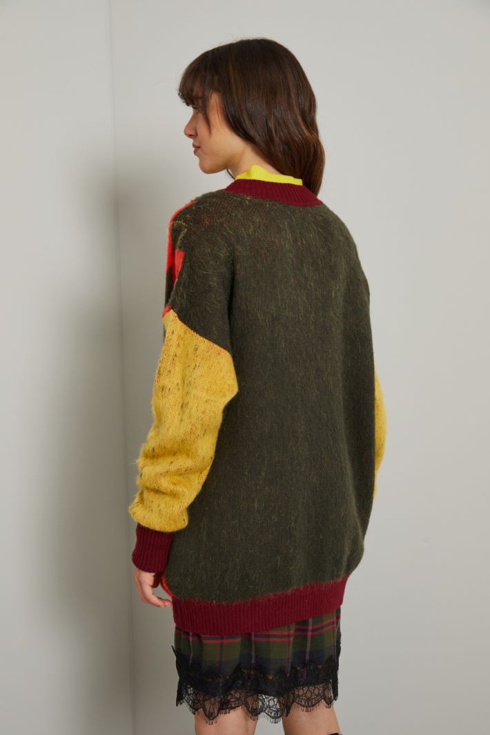 Cardigan in lana e mohair - BORDEAUX VERDE GIALLO - Fashion Market - 4