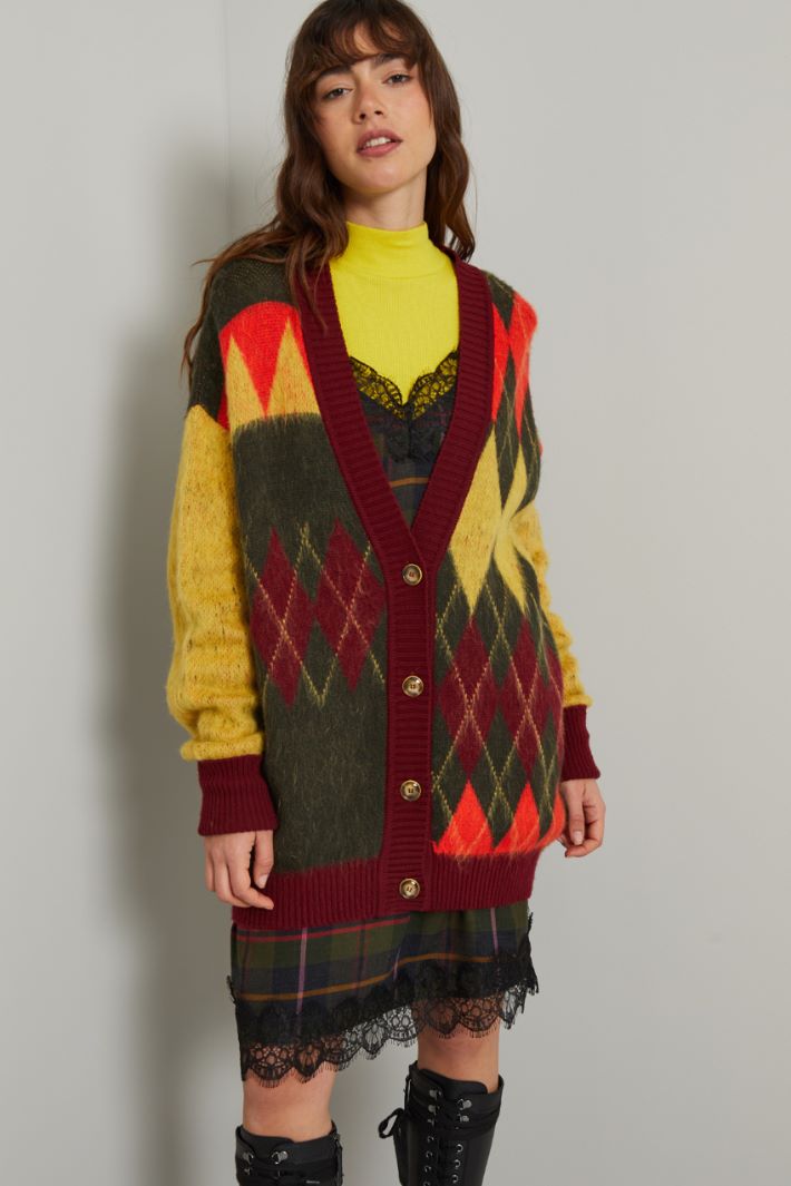 Cardigan in lana e mohair - BORDEAUX VERDE GIALLO - Fashion Market - 2
