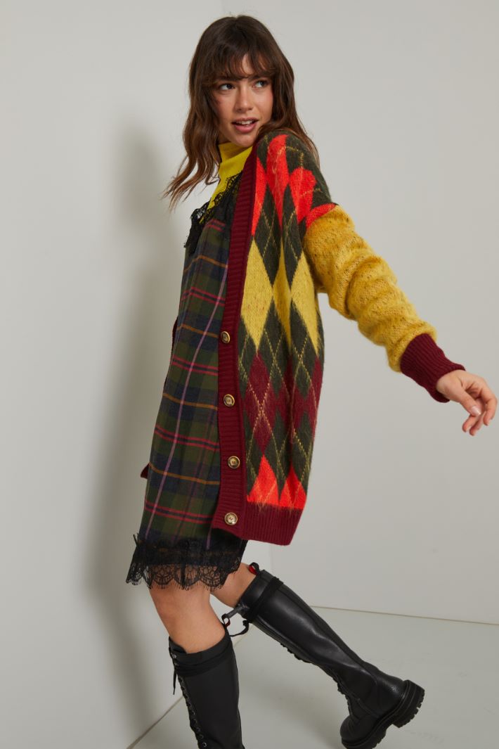 Cardigan in lana e mohair - BORDEAUX VERDE GIALLO - Fashion Market - 3