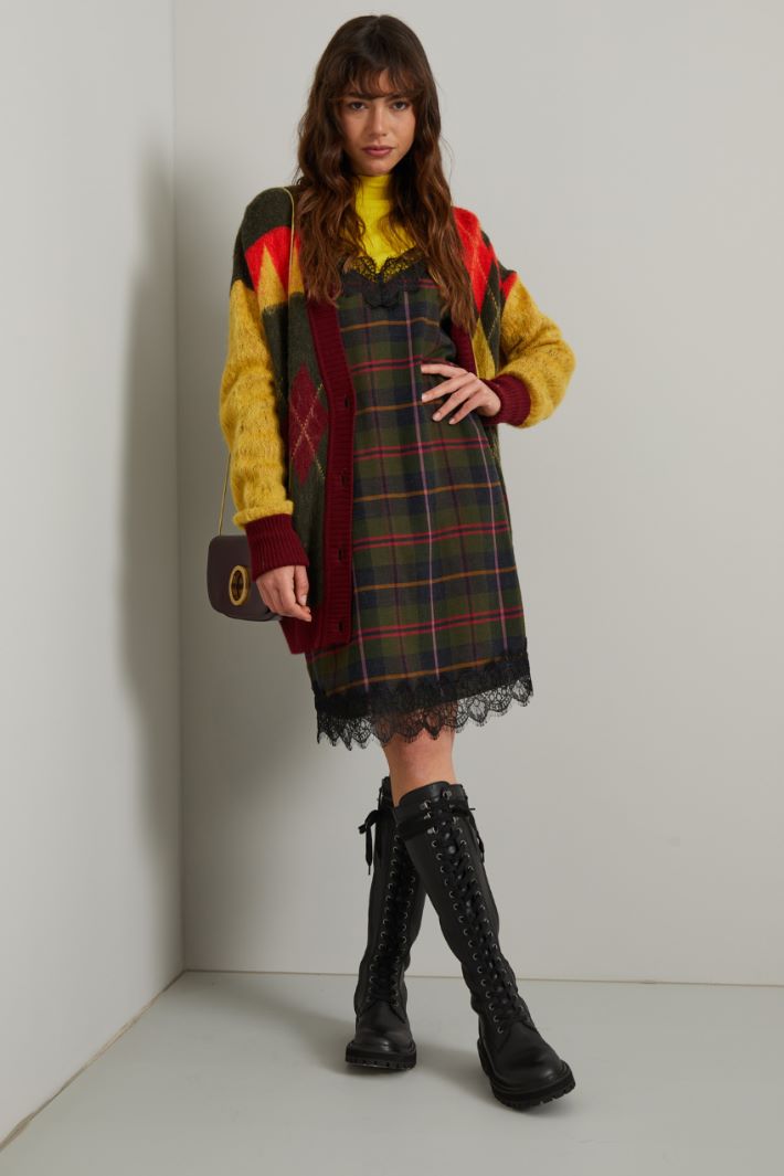 Cardigan in lana e mohair - BORDEAUX VERDE GIALLO - Fashion Market