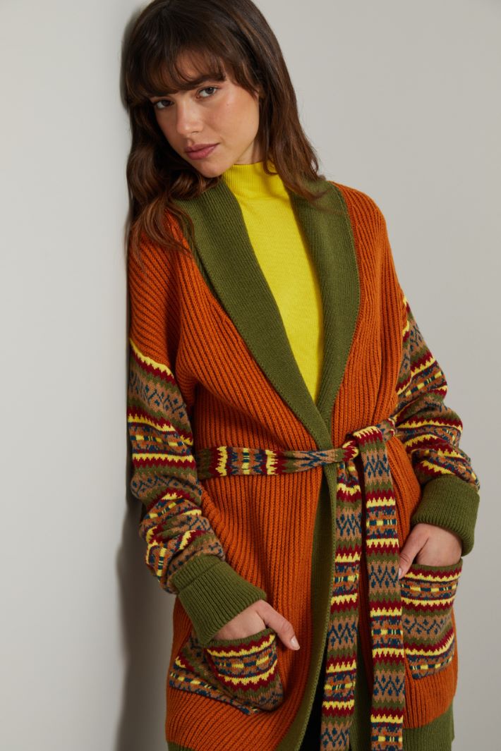 Cardigan lungo in lana - OCRA VERDE KAKI - Fashion Market - 3