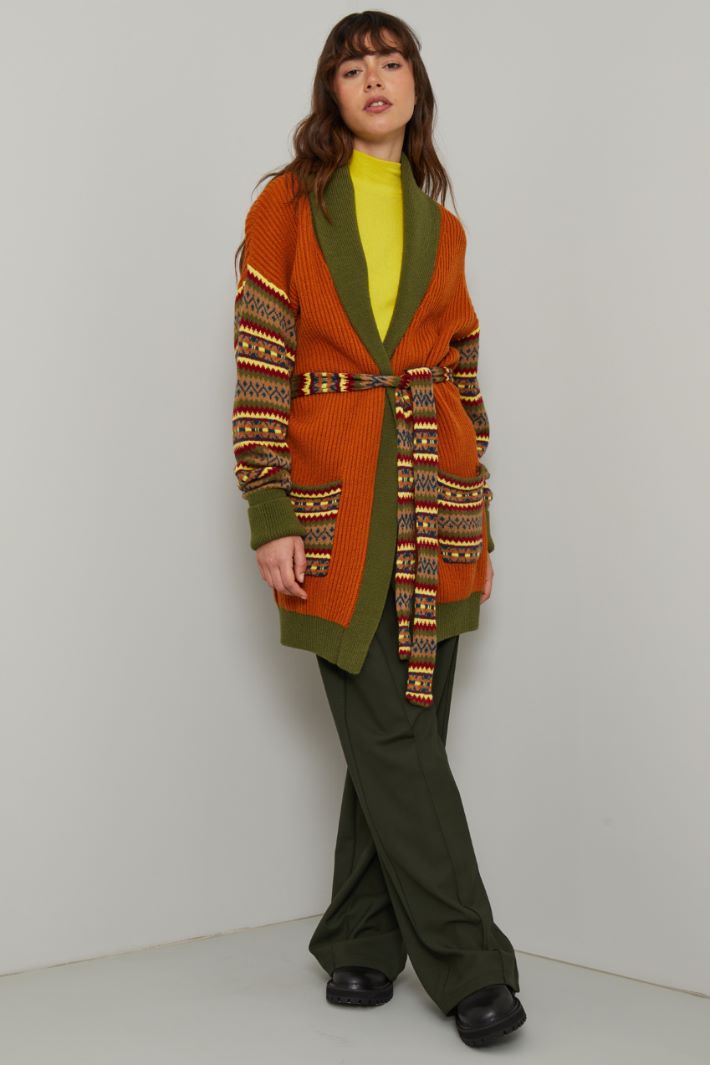Cardigan lungo in lana - OCRA VERDE KAKI - Fashion Market