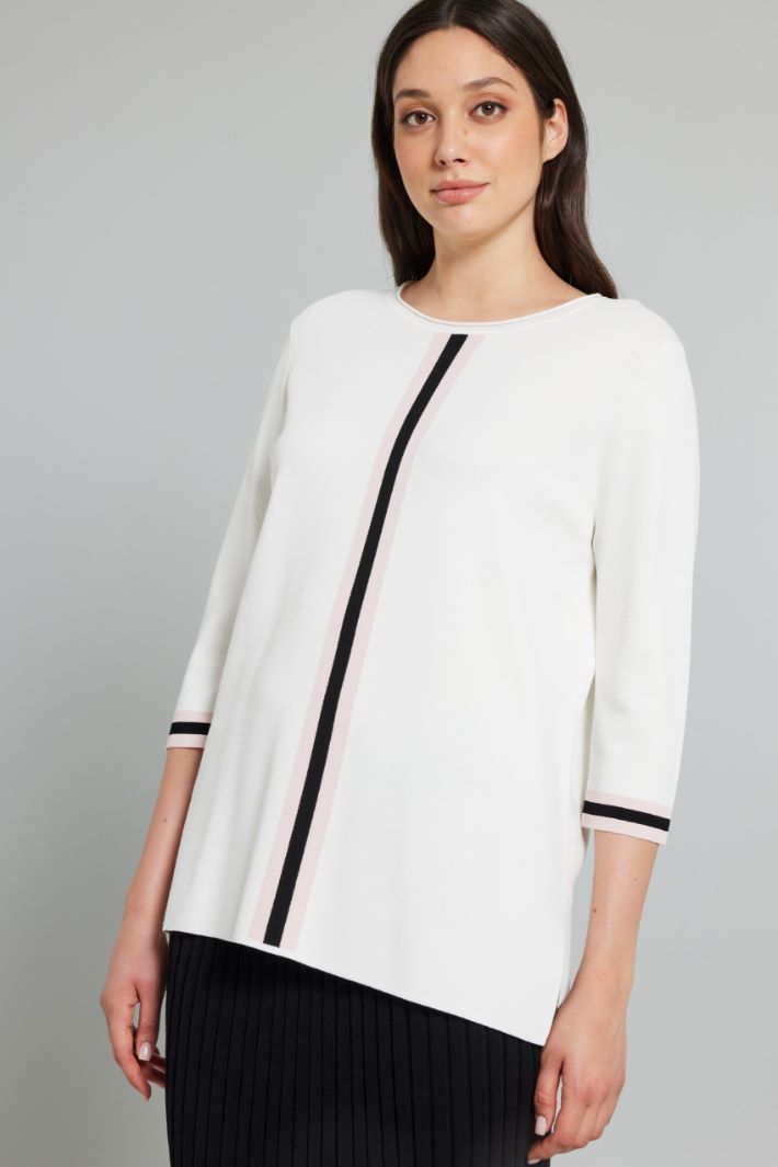 Maglia dritta in jersey crépe - BIANCO NERO ROSA - Fashion Market - 4