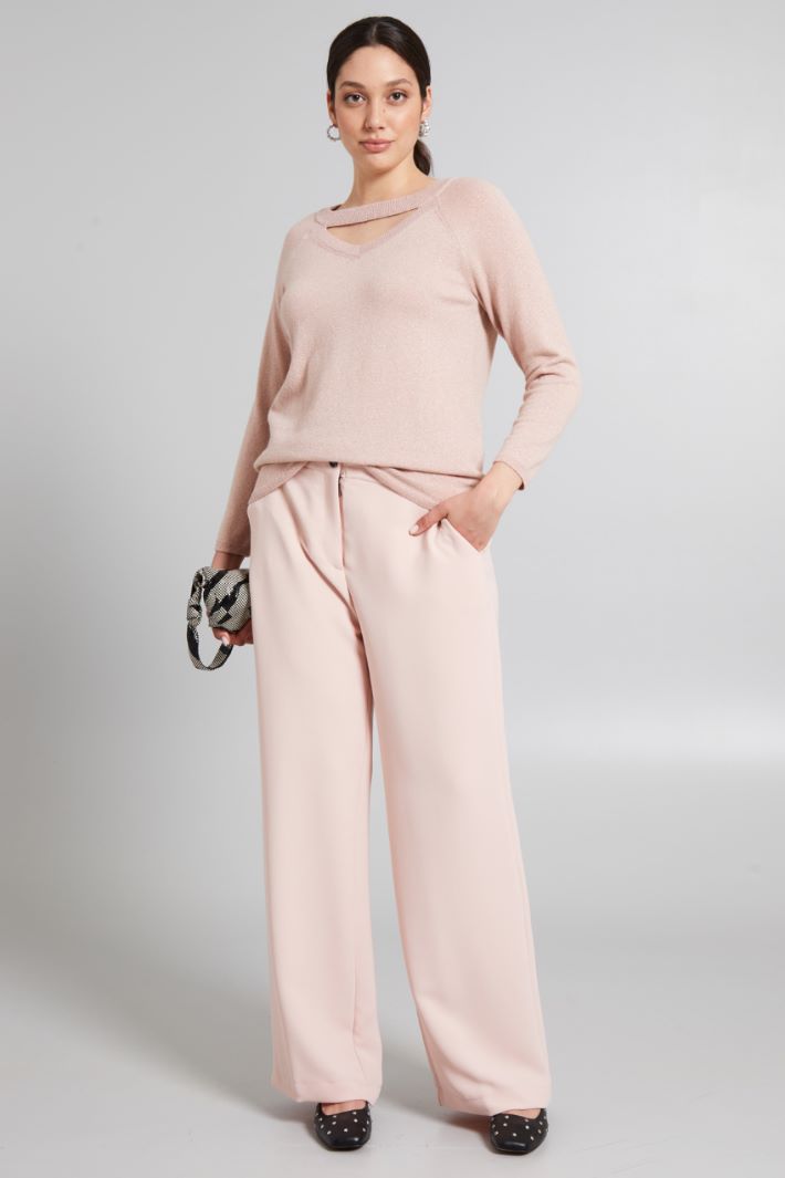 Maglia lamè con cut out - ROSA POLVERE - Fashion Market