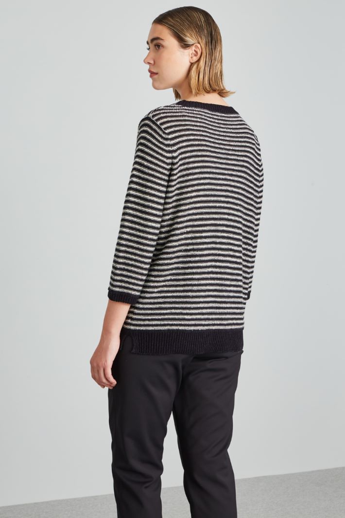 Maglia in cotone con paillettes - NERO BIANCO - Fashion Market - 4