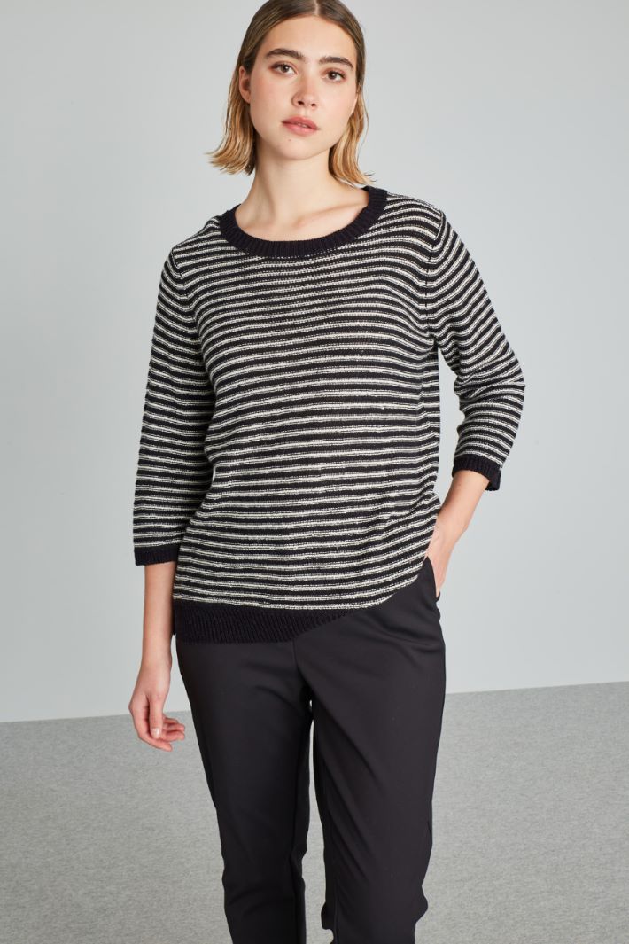 Maglia in cotone con paillettes - NERO BIANCO - Fashion Market - 2