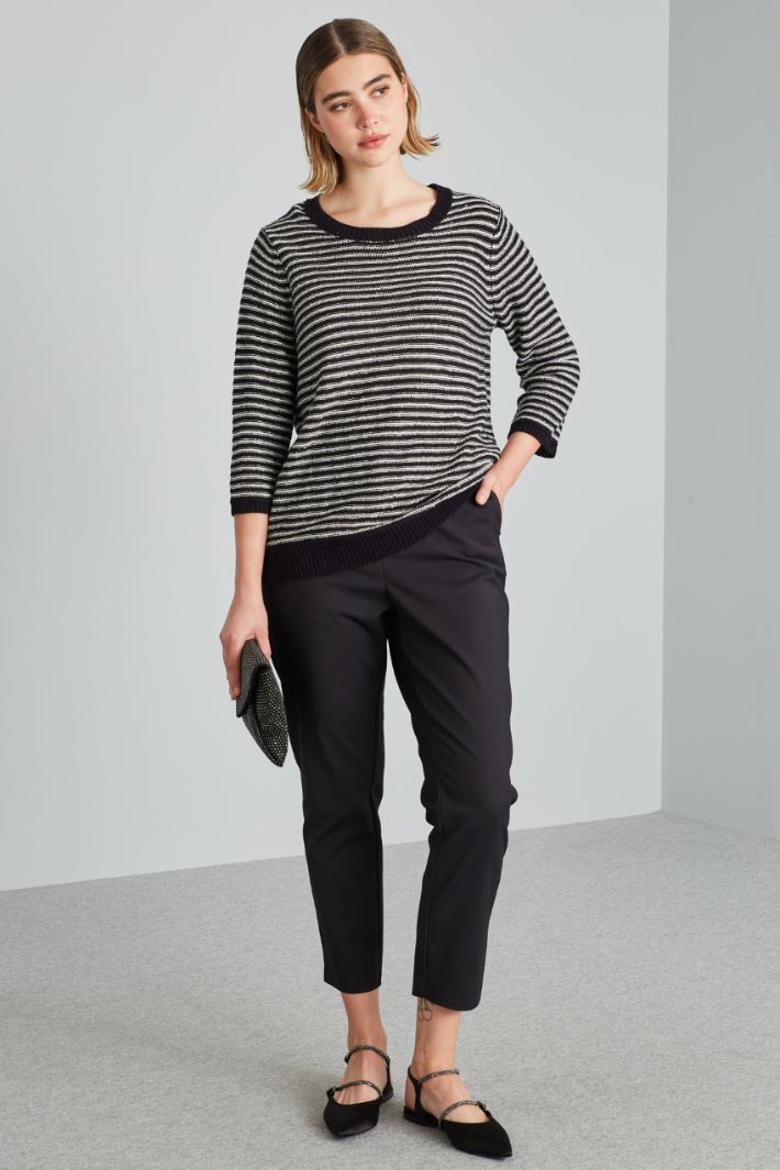 Maglia in cotone con paillettes - NERO BIANCO - Fashion Market