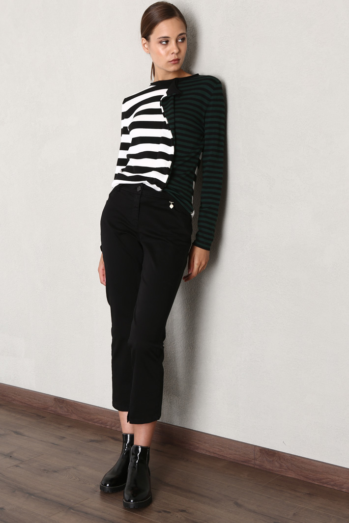 Maglia con intarsio in cotone - VERDE NERO BIANCO - Fashion Market - 4