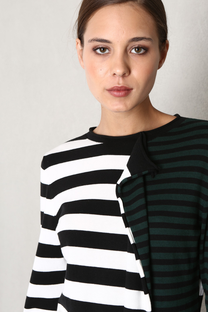 Maglia con intarsio in cotone - VERDE NERO BIANCO - Fashion Market - 3