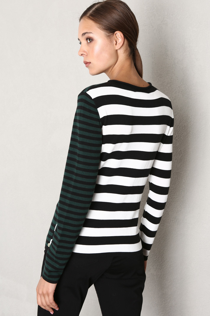 Maglia con intarsio in cotone - VERDE NERO BIANCO - Fashion Market - 2