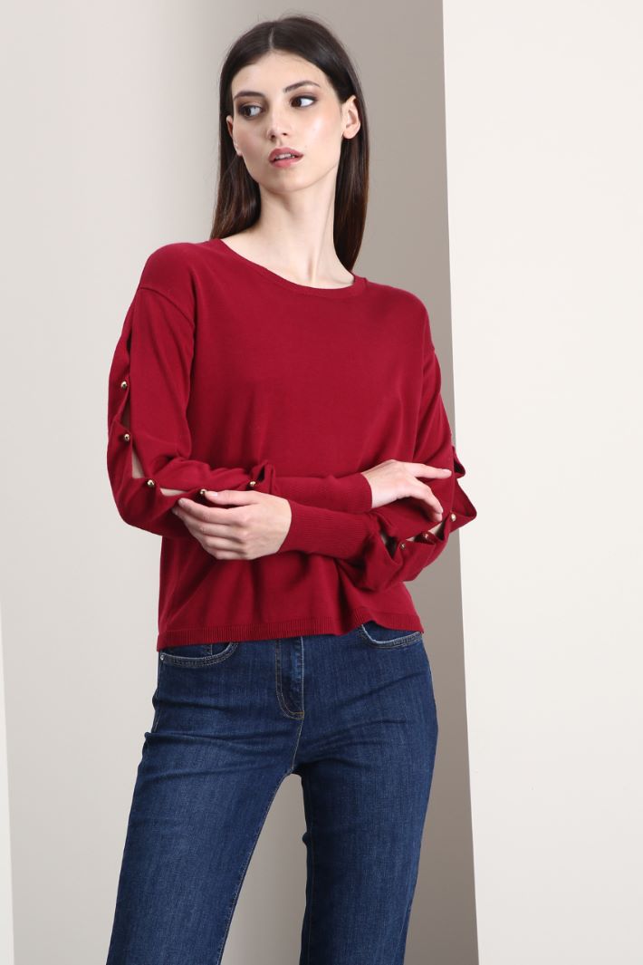 Maglia traforata con perline - BORDEAUX - Fashion Market - 4