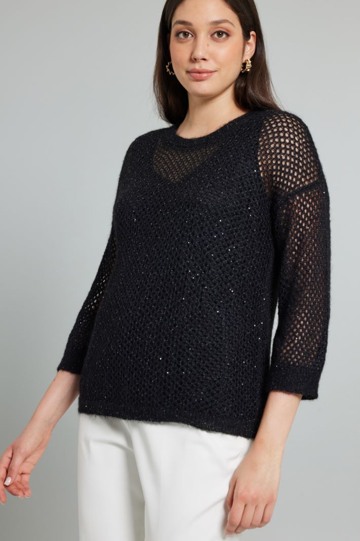 Maglia traforata in alpaca - NERO - Fashion Market - 2