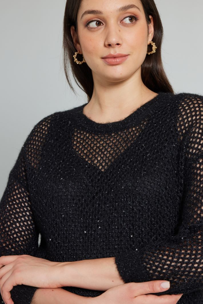 Maglia traforata in alpaca - NERO - Fashion Market - 3
