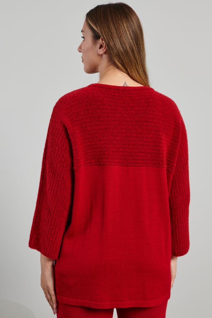 Maglia con inserto bouclè - ROSSO - Fashion Market - 4