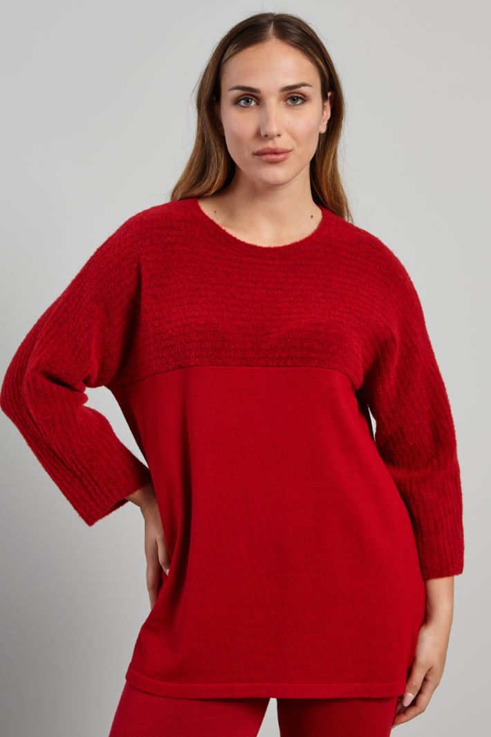 Maglia con inserto bouclè - ROSSO - Fashion Market - 2
