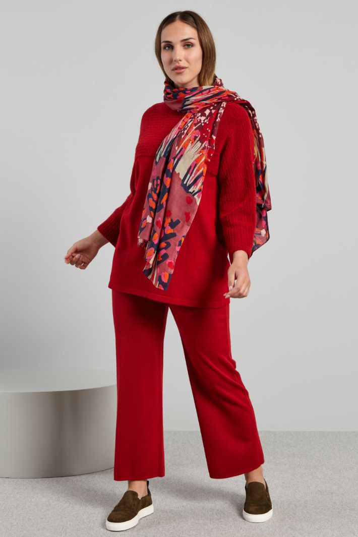 Maglia con inserto bouclè - ROSSO - Fashion Market