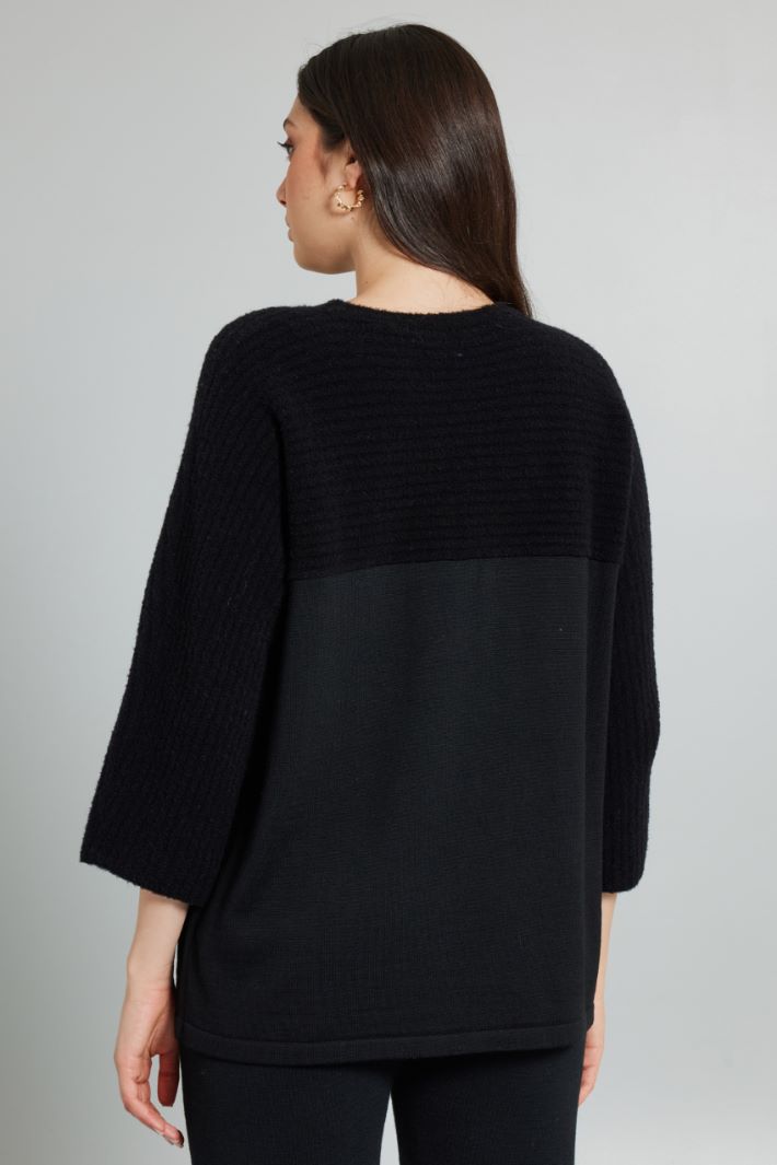 Maglia con inserto bouclè - NERO - Fashion Market - 4