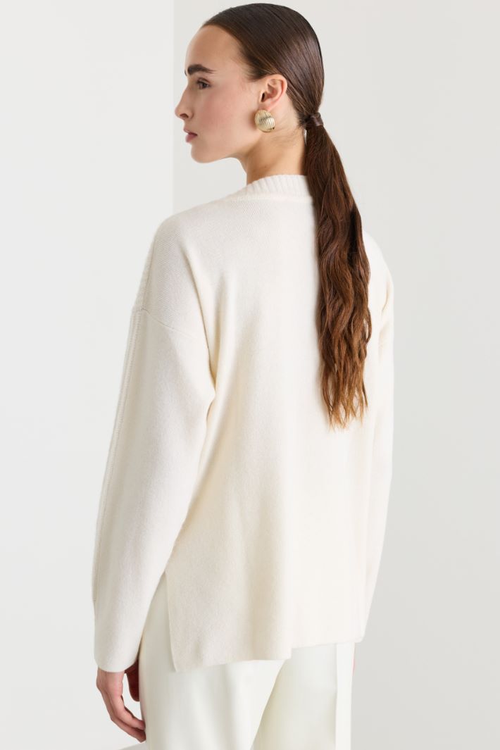 Maglia in lana tecnica con spacchi - BIANCO - Fashion Market - 4