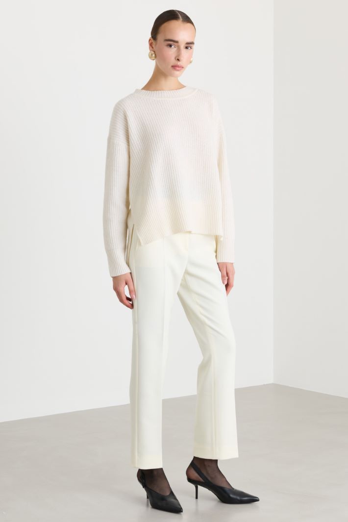 Maglia in lana tecnica con spacchi - BIANCO - Fashion Market