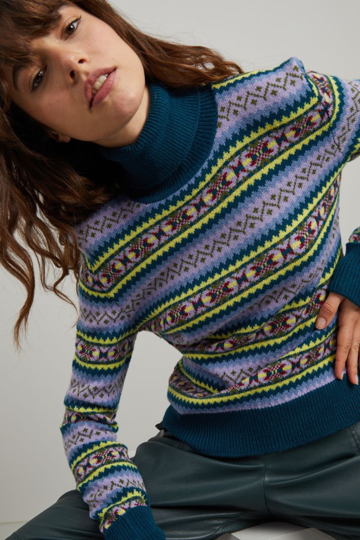 Maglia in lana tinto filo - VERDE SCURO - Fashion Market - 3