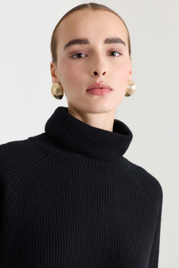 Maglia dolcevita in lana a coste inglesi - NERO - Fashion Market - 3