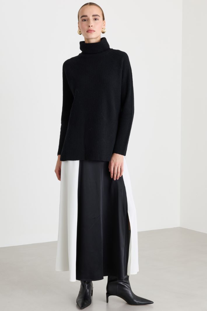 Maglia dolcevita in lana a coste inglesi - NERO - Fashion Market