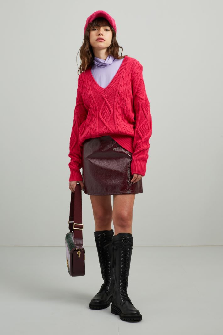 Maglia con scollo a V - FUXIA - Fashion Market